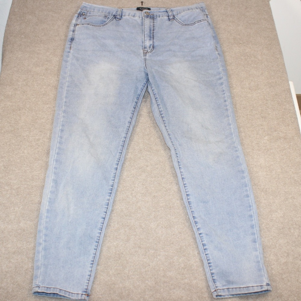 Curve Appeal Skinny Jeans Womens 14/32 Light Wash High Rise Stretch Denim Pants